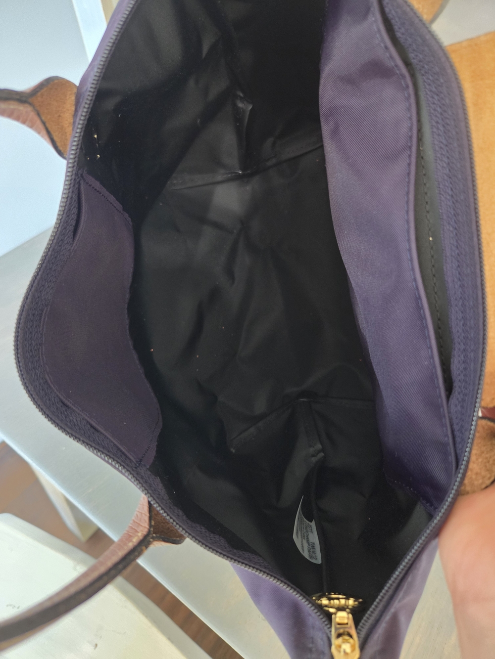 Longchamp Le Pliage Small Tote in Purple with Brown Leather - Picture 9 of 11